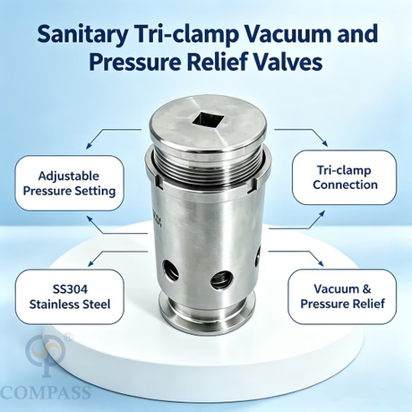 1-3Bar 38.1MM Universal SS304 SS316L Sanitary Medium Pressure Adjustable Tri-Clamp Vacuum Pressure Relief Valves with Silicone