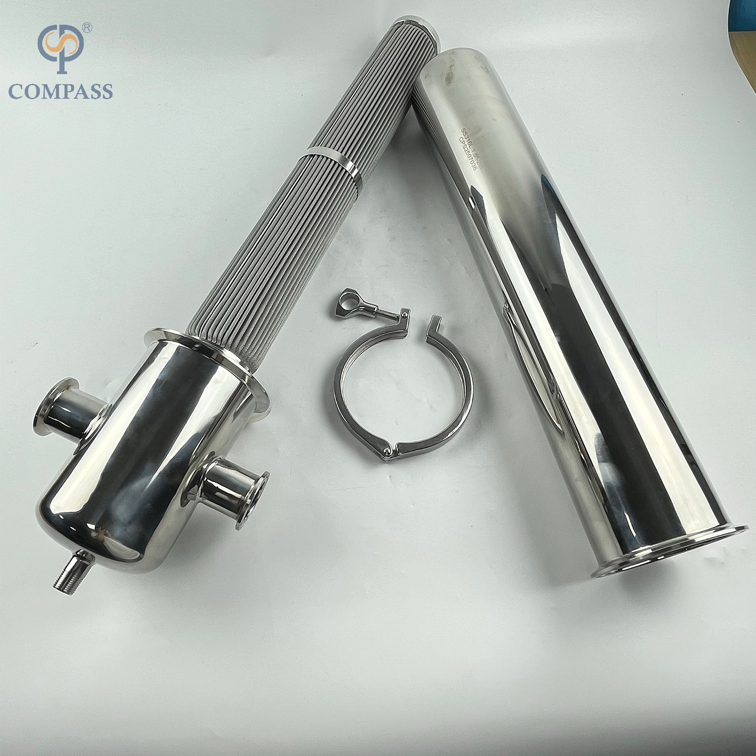 Sanitary steam filter with stainless steel housing and pleated filter element 1.5" SS316L