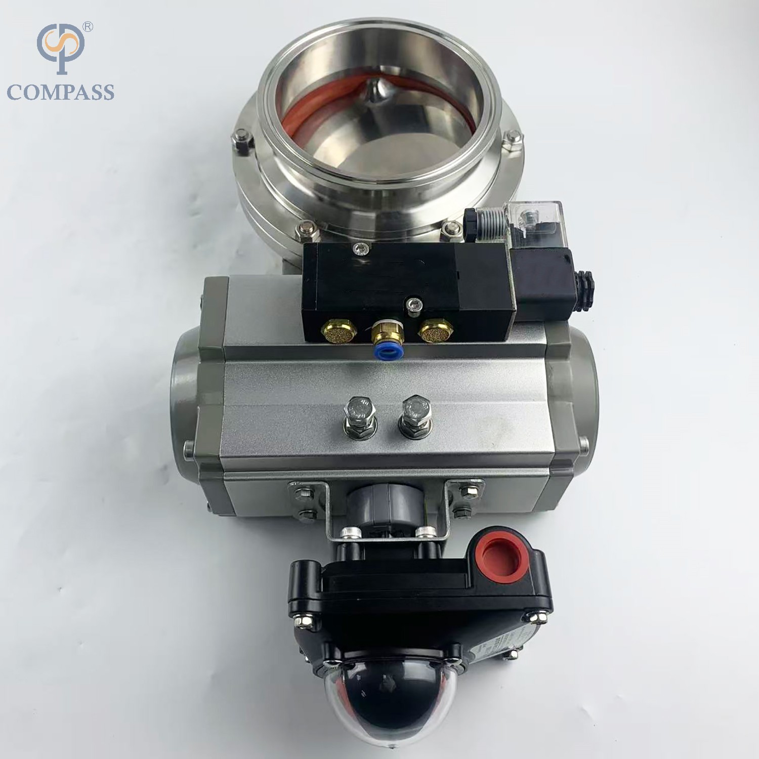 SMS PNEUMATIC CLAMP BUTTERFLY VALVE WITH PNEUMATIC ACTUATOR AND SOLENOID VALVE AND LIMIT SWITCH