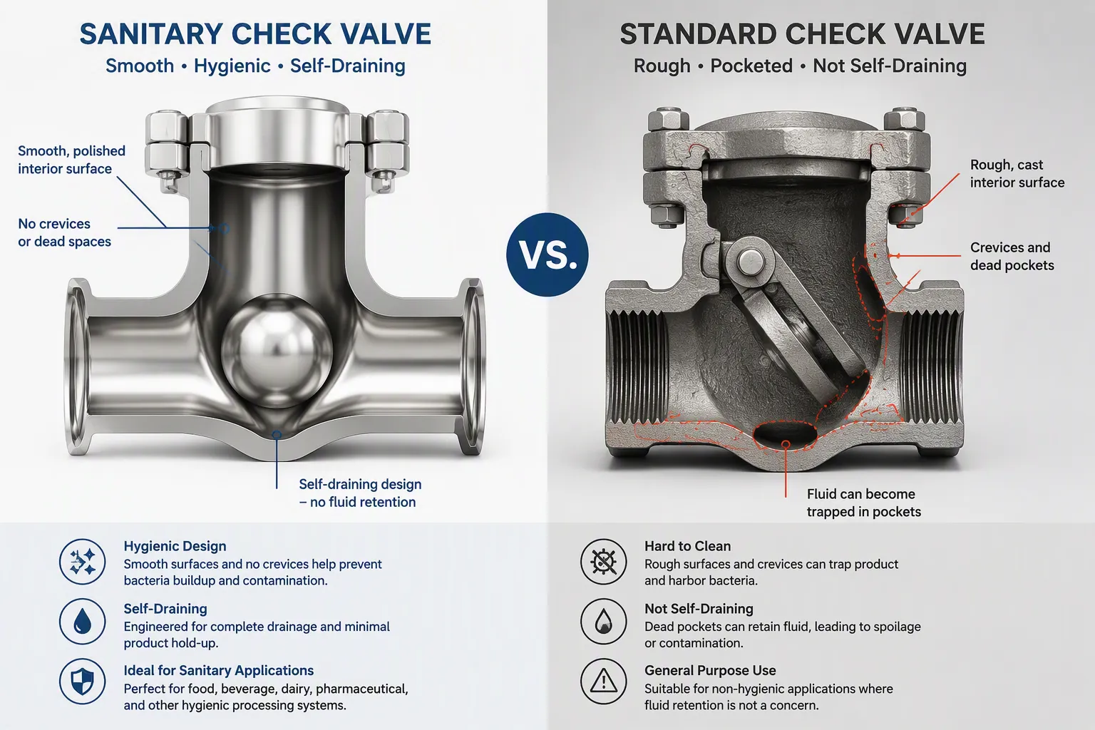 Sanitary Check Valve vs Standard Check Valve: Design