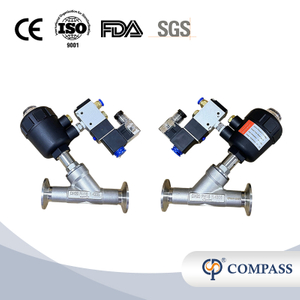 TRI-CLAMP PNEUMATIC PLASTIC HEAD ANGLE SEAT VALVE WITH SOLENOID VALVE