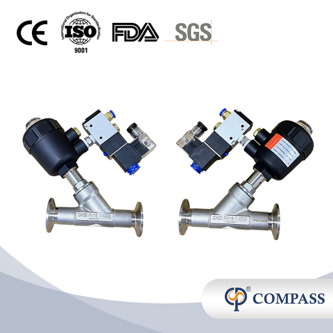 TRI-CLAMP PNEUMATIC PLASTIC HEAD ANGLE SEAT VALVE WITH SOLENOID VALVE