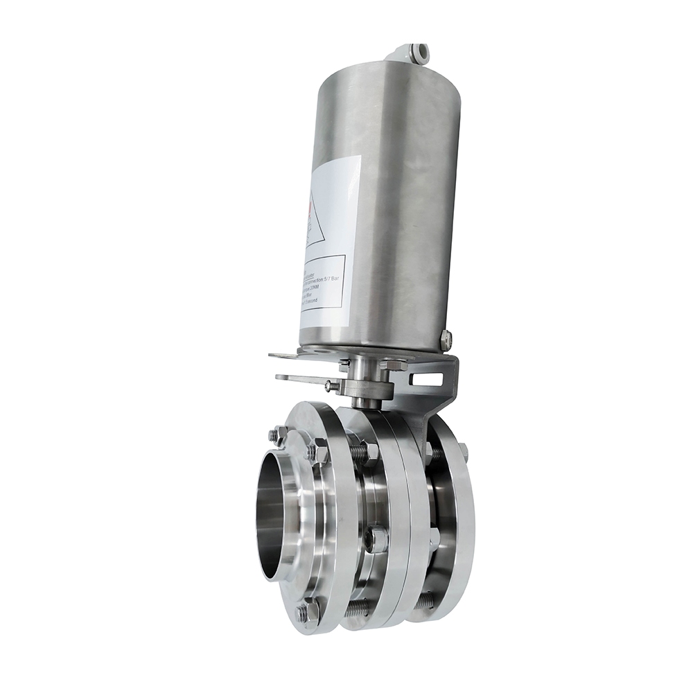 1/2Inch 12.7MM Sanitary Hygienic Stainless Steel Food Grade SS304 SMS Pneumatic 3-Piece Butterfly Valve 