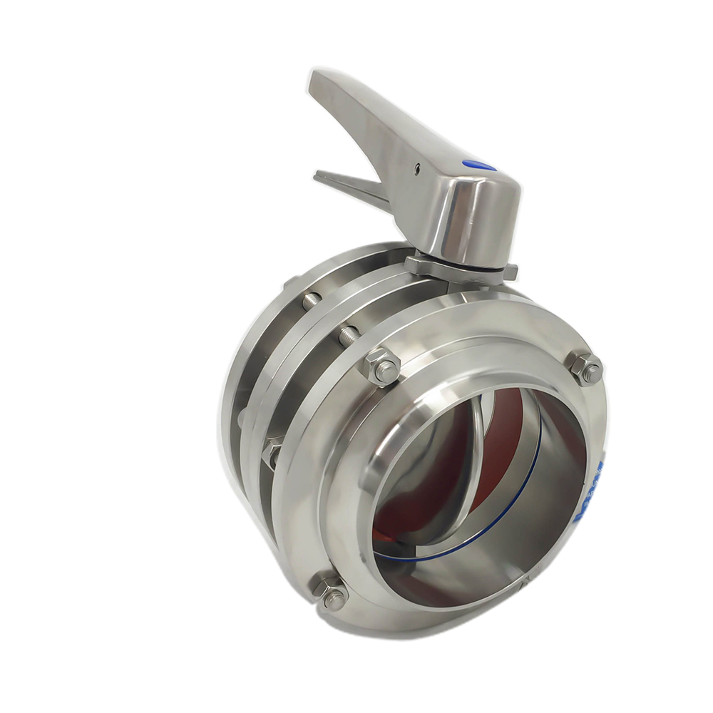 DN25 RD52×1/6 Sanitary Hygienic Stainless Steel Food Grade SS304 Manual Three-piece Butterfly Valve with Stainless Steel Gripple Handle