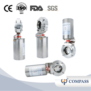 1inch 25.4mm Sanitary Hygienic Stainless Steel Food Grade SS304 Butt Weld Air Spring Single Acting Pneumatic Butterfly Valve 