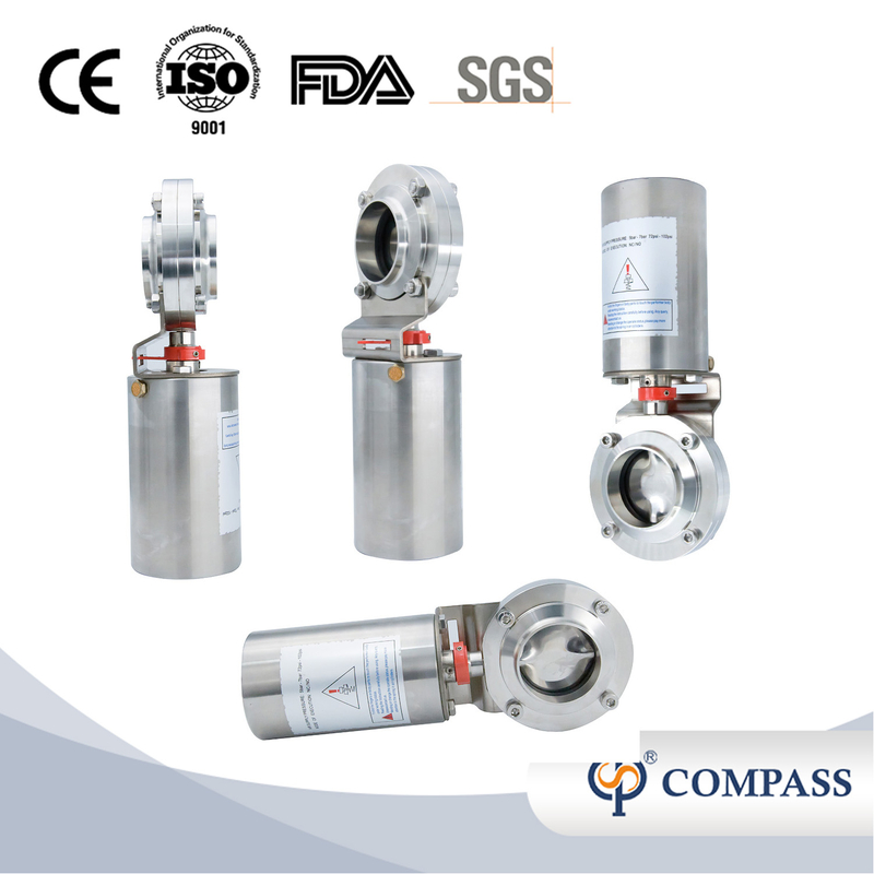 Sanitary Hygienic Stainless Steel SS304 SS316L Butt Weld Air Spring Single Acting Pneumatc Butterfly Valve 