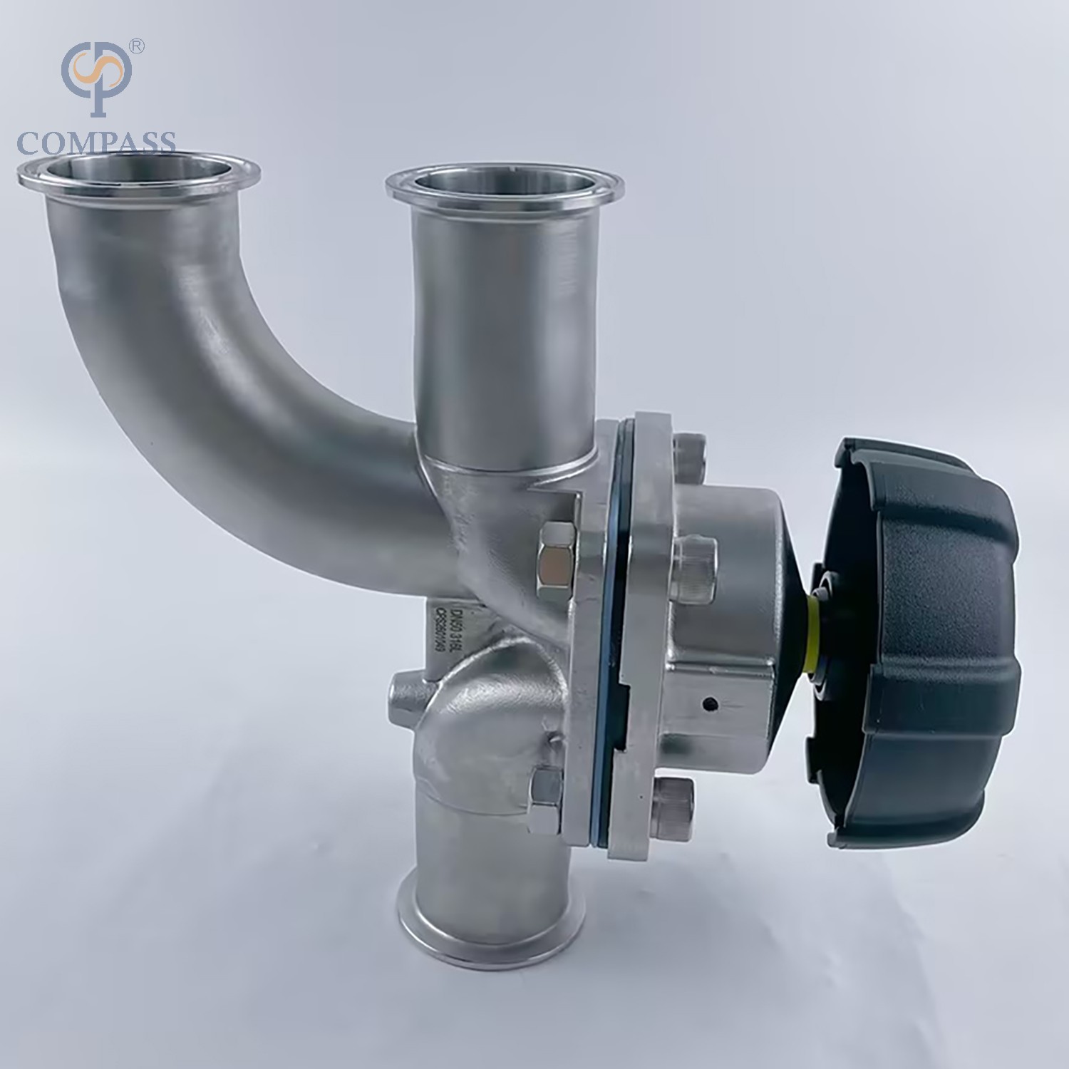 Hot Sale 2Inch TC 64MM Sanitary Stainless Steel SS316L Manual Three-way Elbow Diaphragm Valve with PTFE and EPDM Split Diaphragm