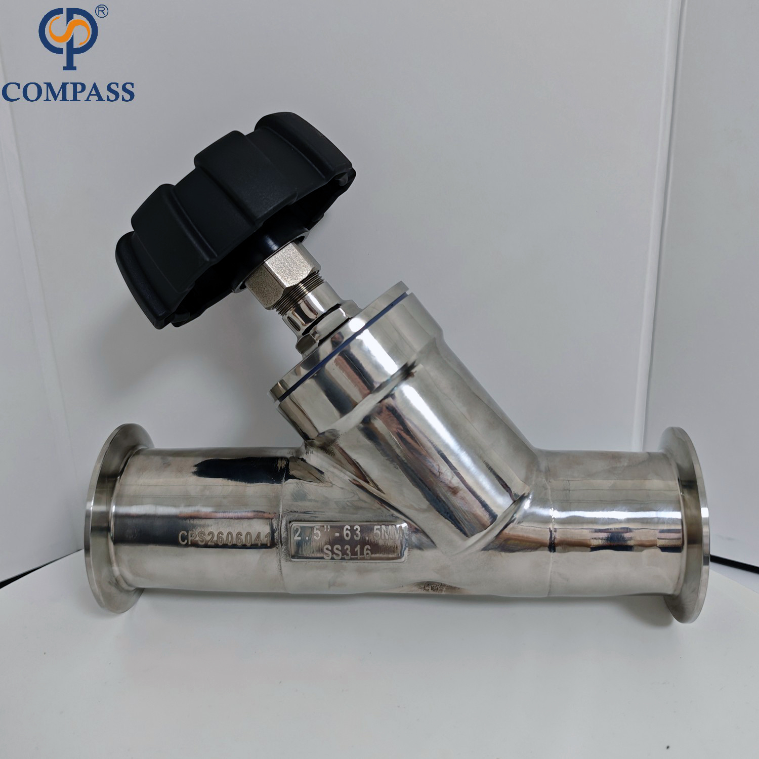 Tri Clamping End Mirror Polished TC77.5MM SS316L 63.5MM Manual Angle Seat Valve