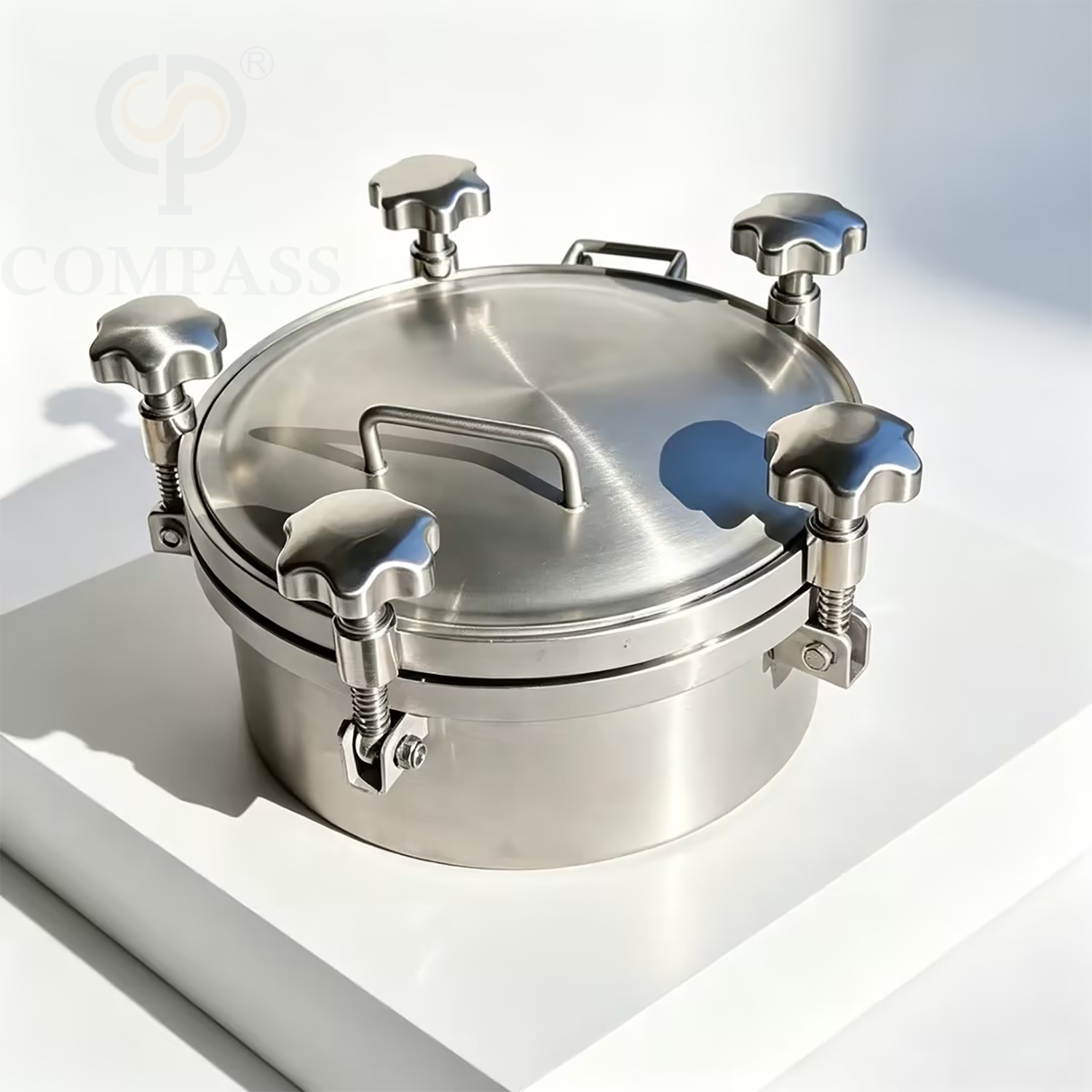 Premium 350MM Hygienic Food Grade AISI316L OD 306MM Outward Round Pressure Tank Manhole Cover with Five M12 SS Handles