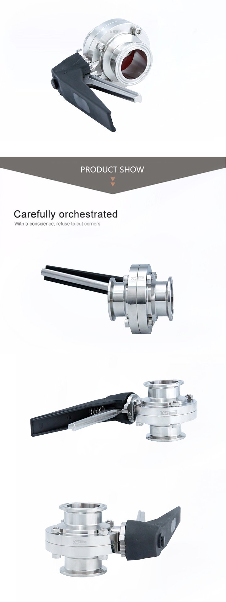 Stainless Steel Manual Hygienic Clamping-Clamping Butterfly Valves with Gripper Handle