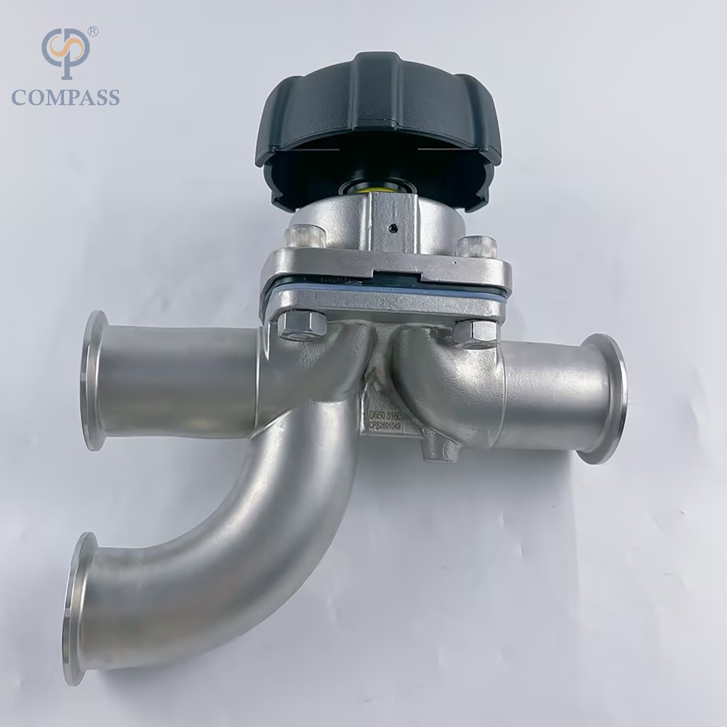 Hot Sale 2Inch TC 64MM Sanitary Stainless Steel SS316L Manual Three-way Elbow Diaphragm Valve with PTFE and EPDM Split Diaphragm