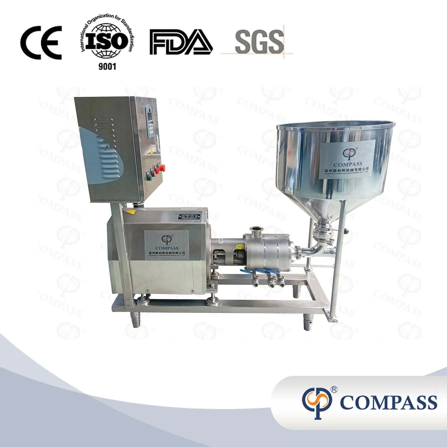 TRL3 SS304 Sanitary Three Stages Inline High Shear Dispersing Emulsion Pump with Hopper Control Cabinet and Frequency Converter