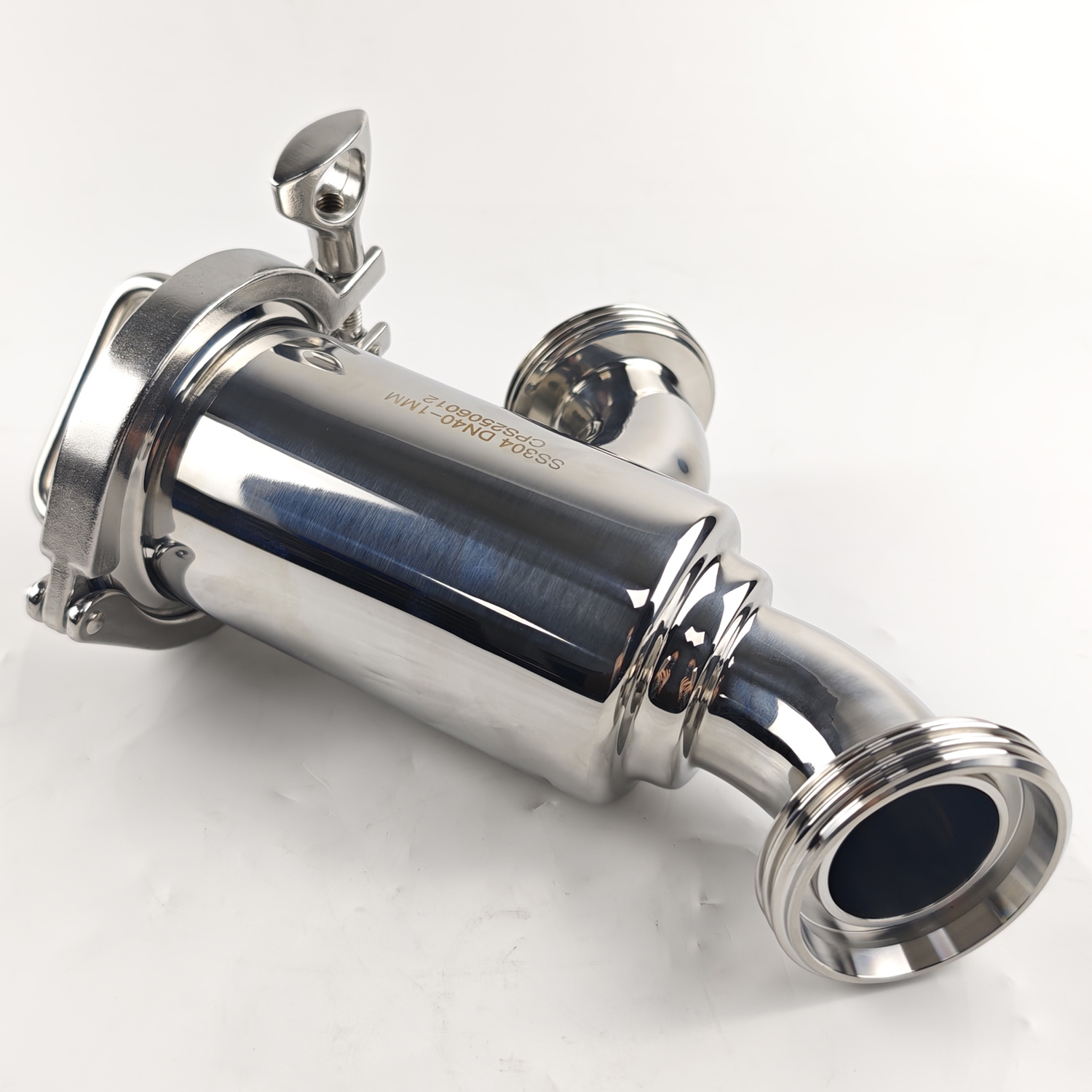 DN40-1mm Food Grade Sanitary Stainless 304/SS316L Sanitary Thread Non Retention Elbow-Type Filterss 