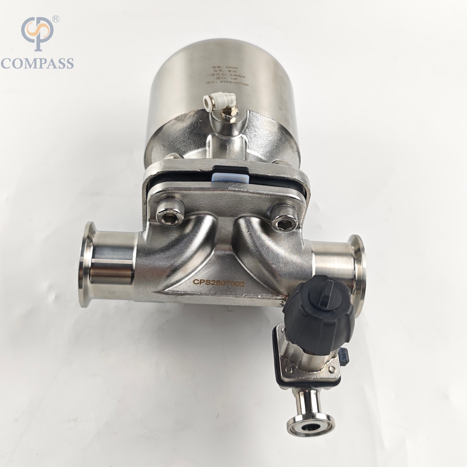 38.1mm× 1/2" SS316L Pneumatic SMS Clamp Straight Diaphragm Valve