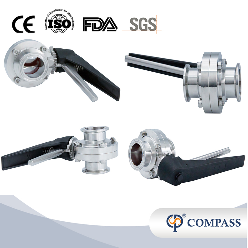 DN50 52MM Sanitary Hygienic Stainless Steel Food Grade SS316L DIN Manual Tri Clamp Butterfly Valve with Black Gripple Handle