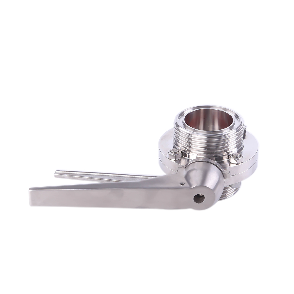 DN25 RD52×1/6 Sanitary Hygienic Stainless Steel Food Grade SS304 Manual Threaded Butterfly Valve with Stainless Steel Gripple Handle