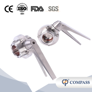 DN25 RD52×1/6 Sanitary Hygienic Stainless Steel Food Grade SS304 Manual Threaded Butterfly Valve with Stainless Steel Gripple Handle