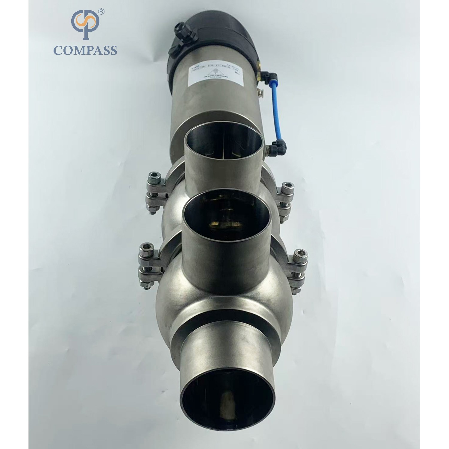 SS304 DIN 21 MODEL PNEUMATIC CLAMP DIVERTER VALVE WITH 24V CONTROL HEAD