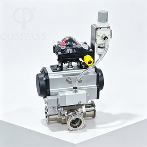 2'' SS316L Pneumatic Three-way T Port Tri-Clamp Ball Valve with 24V Solenoid Valve and Limit Switch and Pressure Reducing Valve