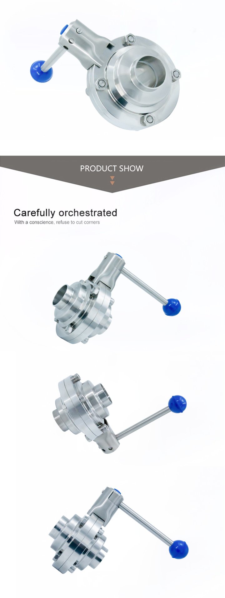 SS304 SS316L Stainless Steel Sanitary Welded Ball Valve with Butterfly Type