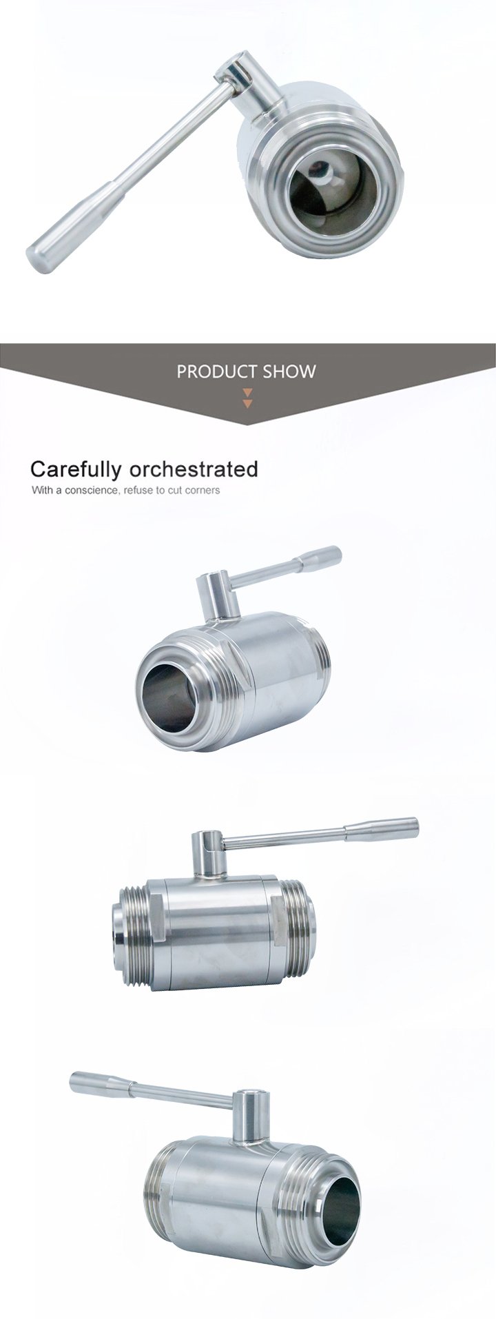 SS316L Sanitary Straight Straight Ball Valve Male Thread Ends