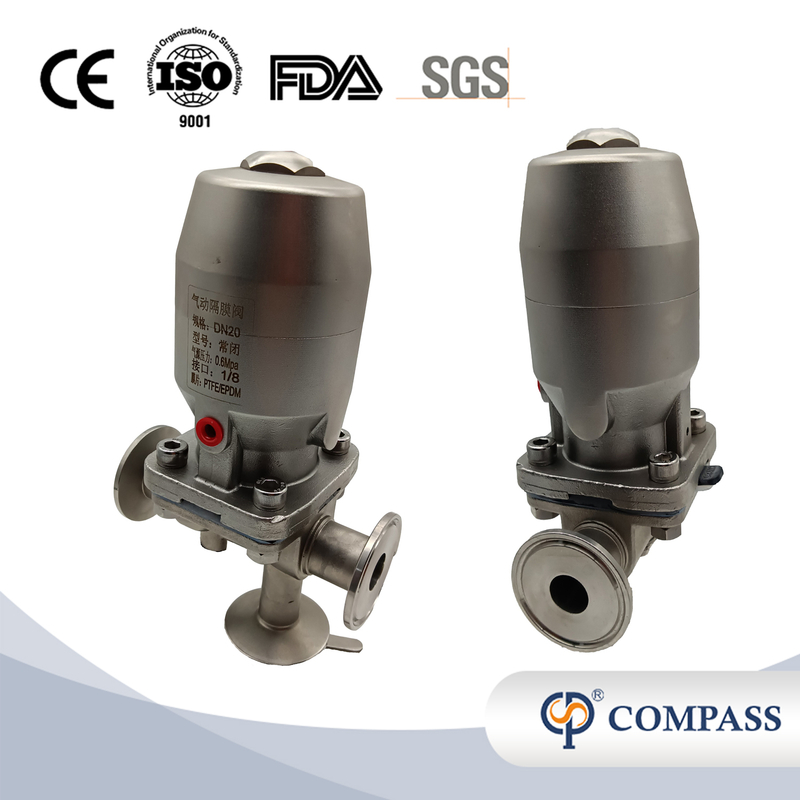 1/2 Inch 12.7MM High Quality Sanitary Hygienic Stainless Steel SS316L Pneumatic SMS Clamp Three-ways Diaphragm Vavle 