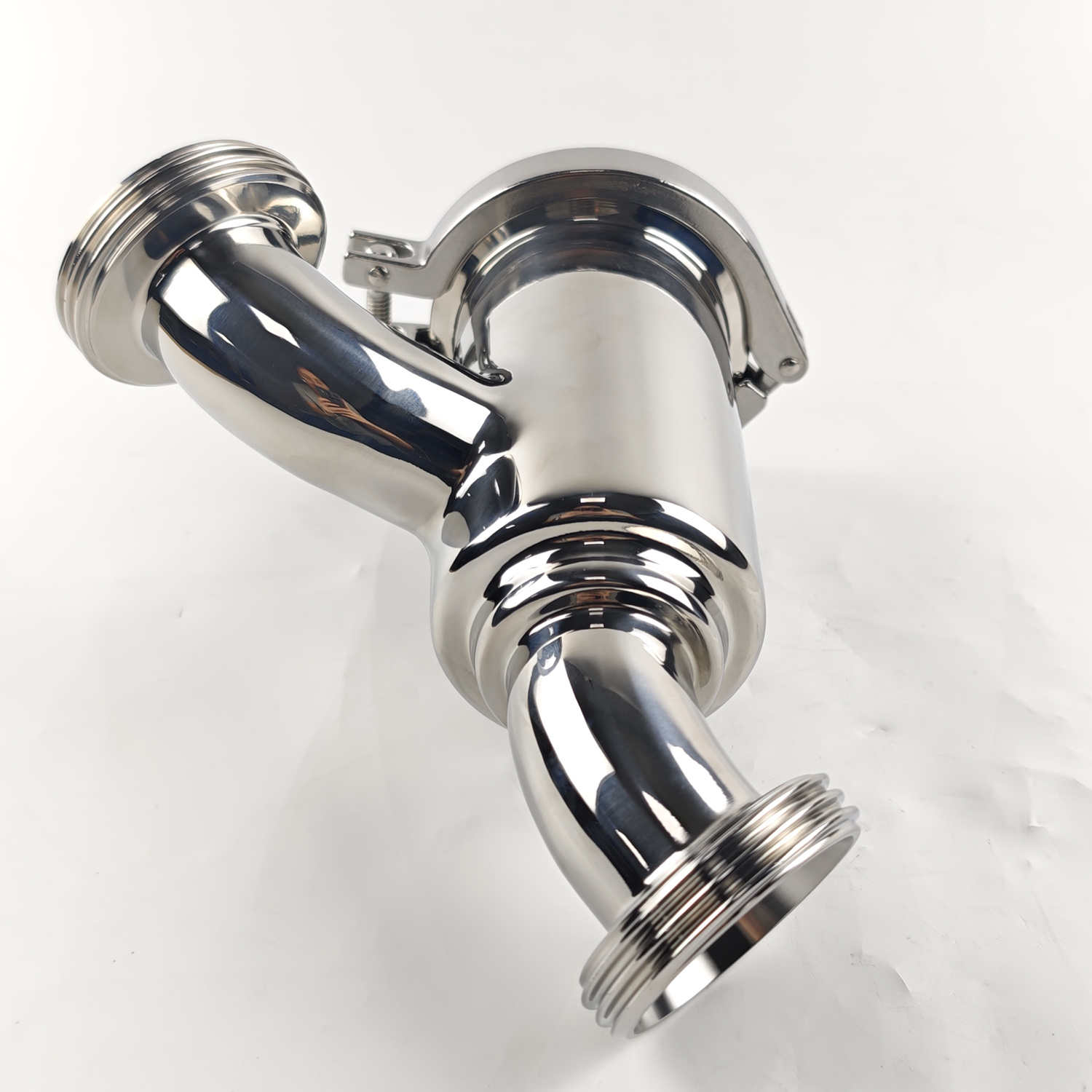 DN40-1mm Food Grade Sanitary Stainless 304/SS316L Sanitary Thread Non Retention Elbow-Type Filterss 