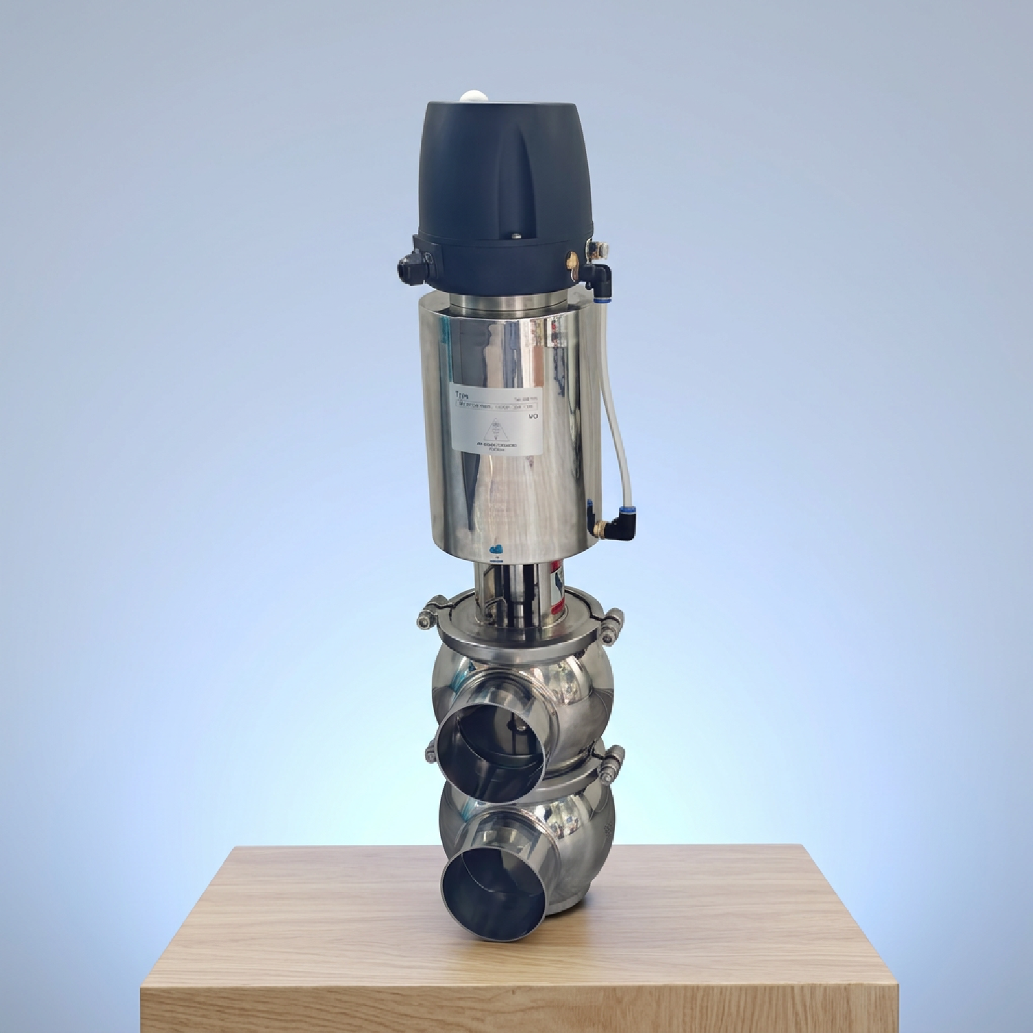 SS304 Single Acting Pneumatic Actuator DIN 22A Model Normally Closed DN80 Pneumatic Weld Diverter Valve with 24VDC Control Head
