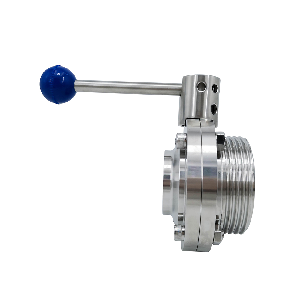 DN100 RD130×1/4 Sanitary Hygienic Stainless Steel Food Grade SS304 DIN Manual Thread-weld Butterfly Valve with Stainless Steel Square Pull Handle