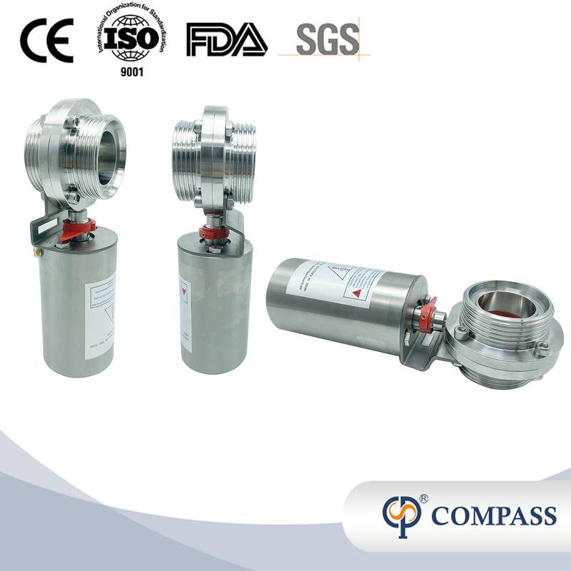 3/4inch 25.2mm Sanitary Hygienic Stainless Steel Food Grade SS304 Male Thread Straight Pneumatic Butterfly Valve 