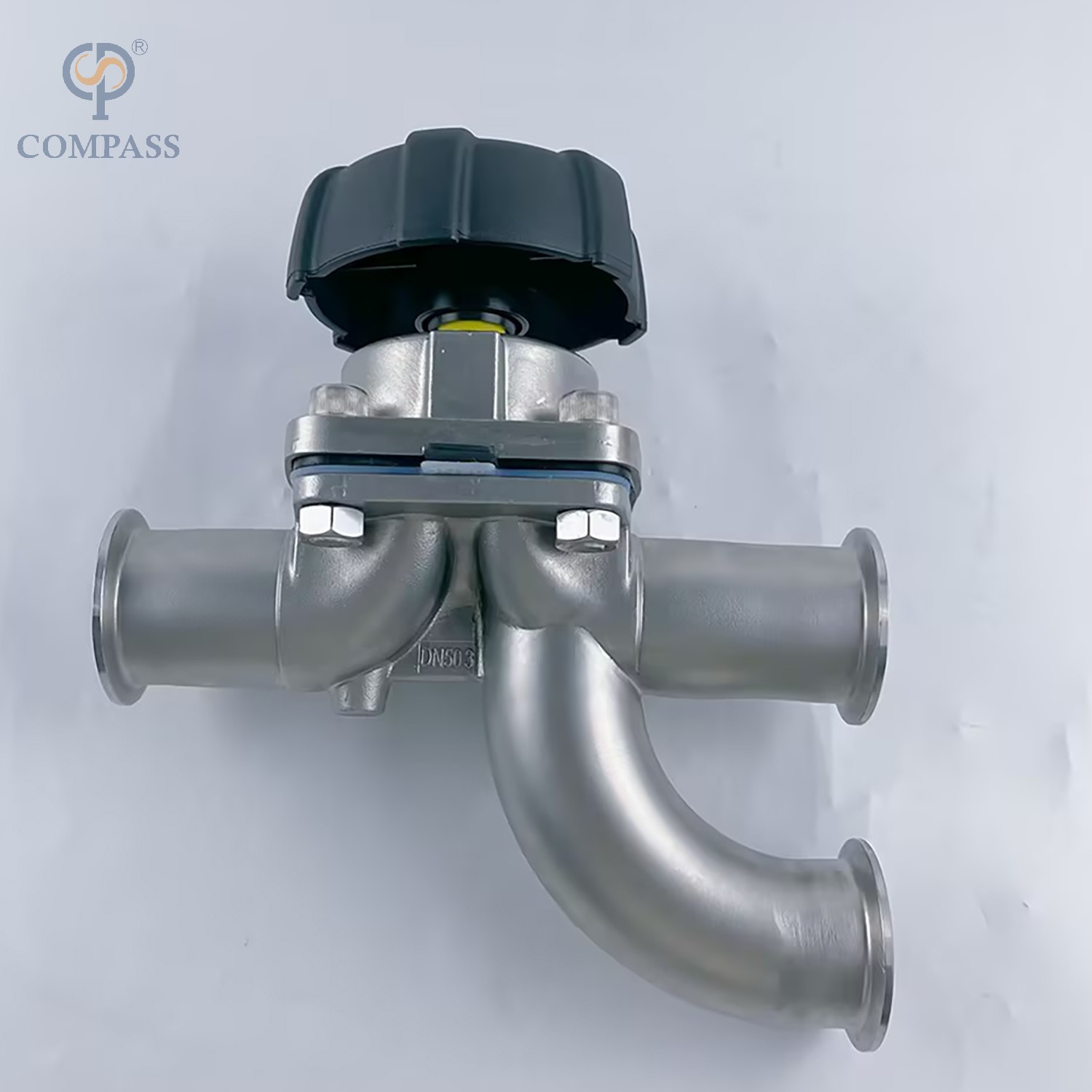 Hot Sale 2Inch TC 64MM Sanitary Stainless Steel SS316L Manual Three-way Elbow Diaphragm Valve with PTFE and EPDM Split Diaphragm