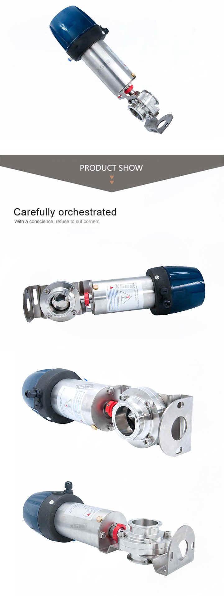 Sanitary Stainless Steel SS304 Pneumatic Actuated Butterfly Valve with C-Top Controller