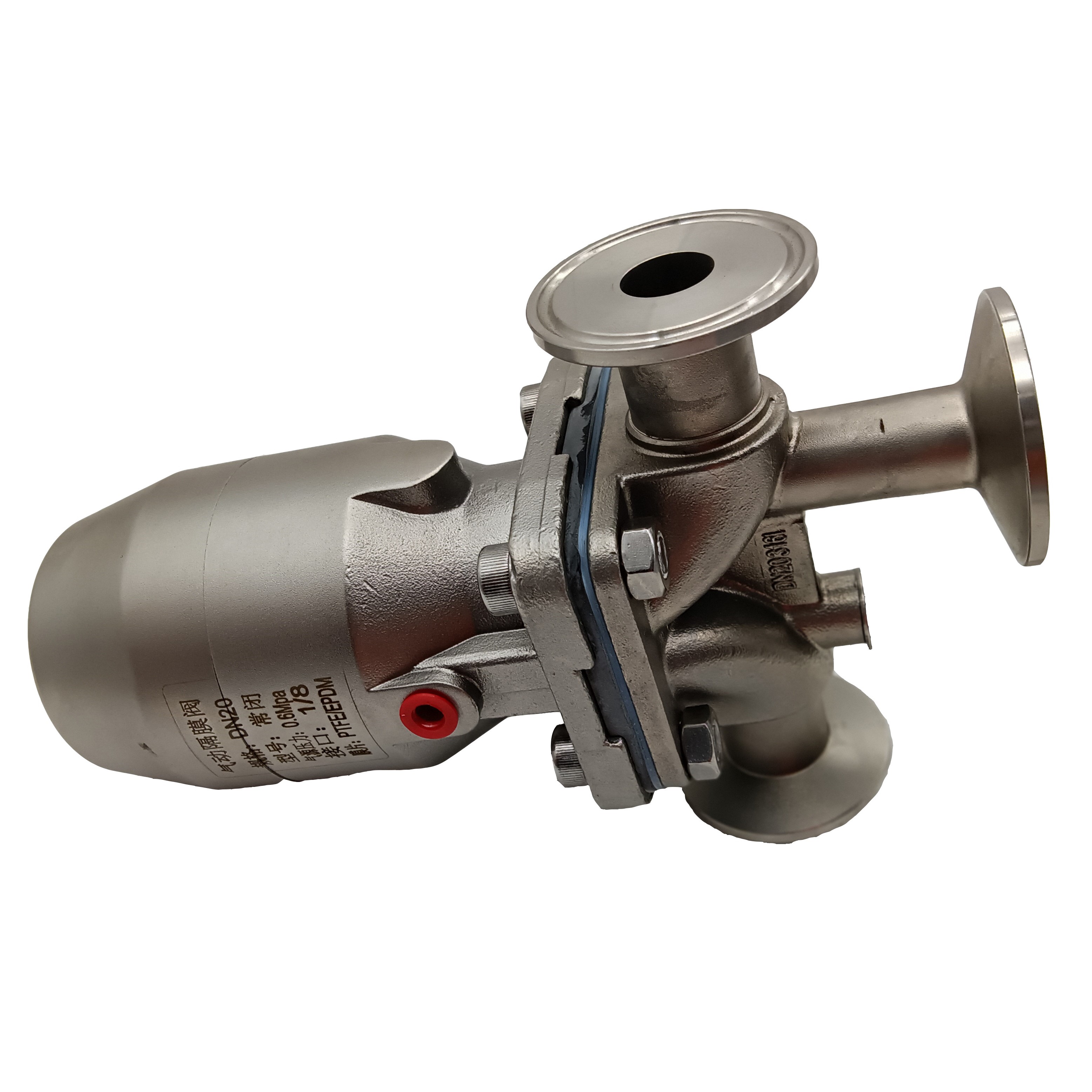 1/2 Inch 12.7MM High Quality Sanitary Hygienic Stainless Steel SS316L Pneumatic SMS Clamp Three-ways Diaphragm Vavle 