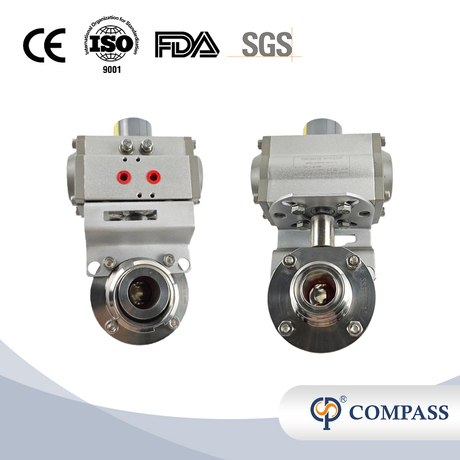 SS316L FOOD GRADE SMS PNEUMATIC MALE/FEMALE BUTTERFLY VALVE WITH PNEUMATIC ACTUATOR