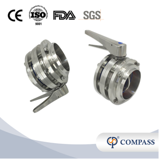DN25 RD52×1/6 Sanitary Hygienic Stainless Steel Food Grade SS304 Manual Three-piece Butterfly Valve with Stainless Steel Gripple Handle