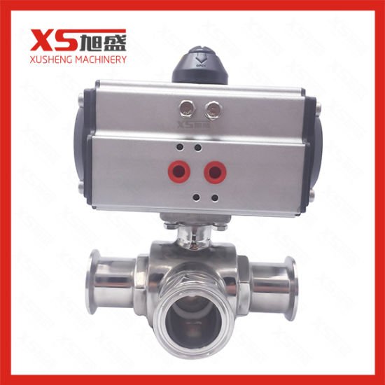 Stainless Steel Hygienic Sanitary T Port Ball Valves with Actuator Pneumatic