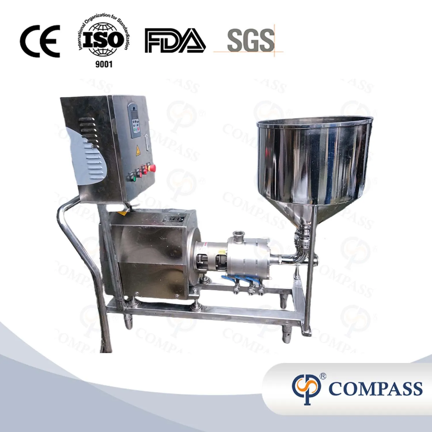 TRL3 SS304 Sanitary Three Stages Inline High Shear Dispersing Emulsion Pump with Hopper Control Cabinet and Frequency Converter