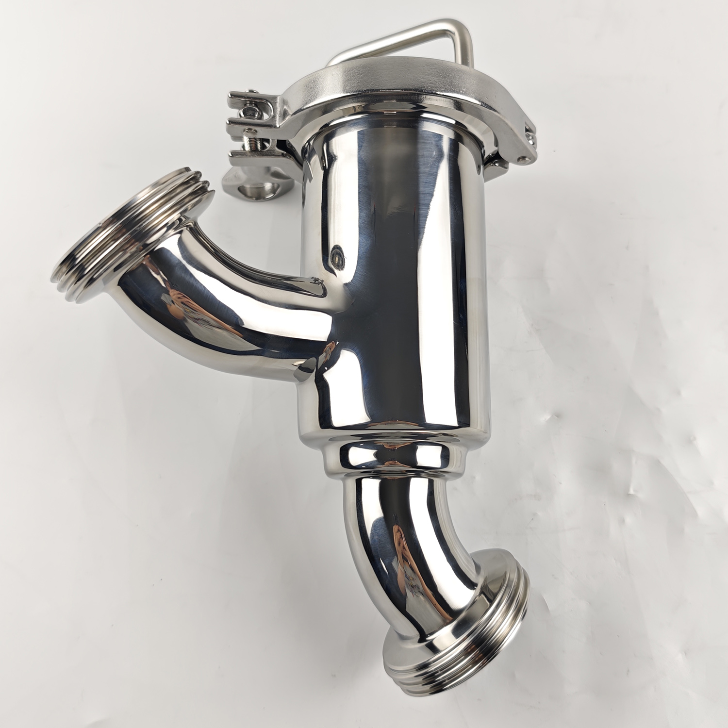 DN40-1mm Food Grade Sanitary Stainless 304/SS316L Sanitary Thread Non Retention Elbow-Type Filterss 