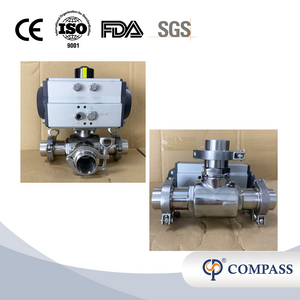 Double Acting 2Inch SS316L 3 Way Pneumatic Ball Valve with Clamp Ferrule Set End