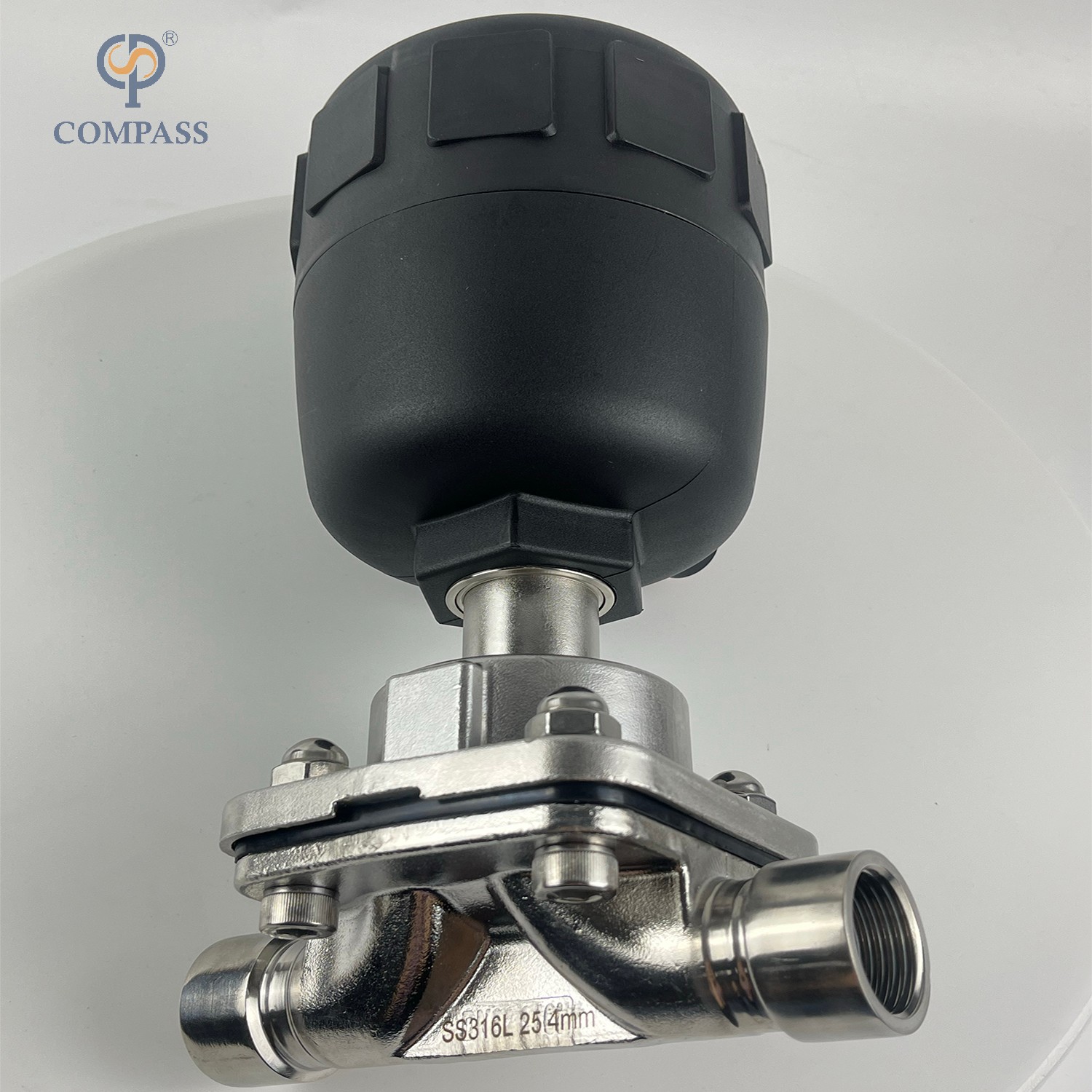 G 1" SS316L G FEMALE-THREAD STRAIGHT DIAPHRAGM VALVE WITH PLASTIC PNEUMATIC HEAD