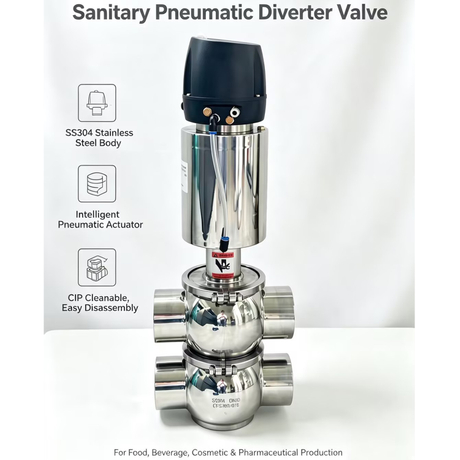 SS304 Single Acting Pneumatic Actuator DIN 22A Model Normally Closed DN80 Pneumatic Weld Diverter Valve with 24VDC Control Head