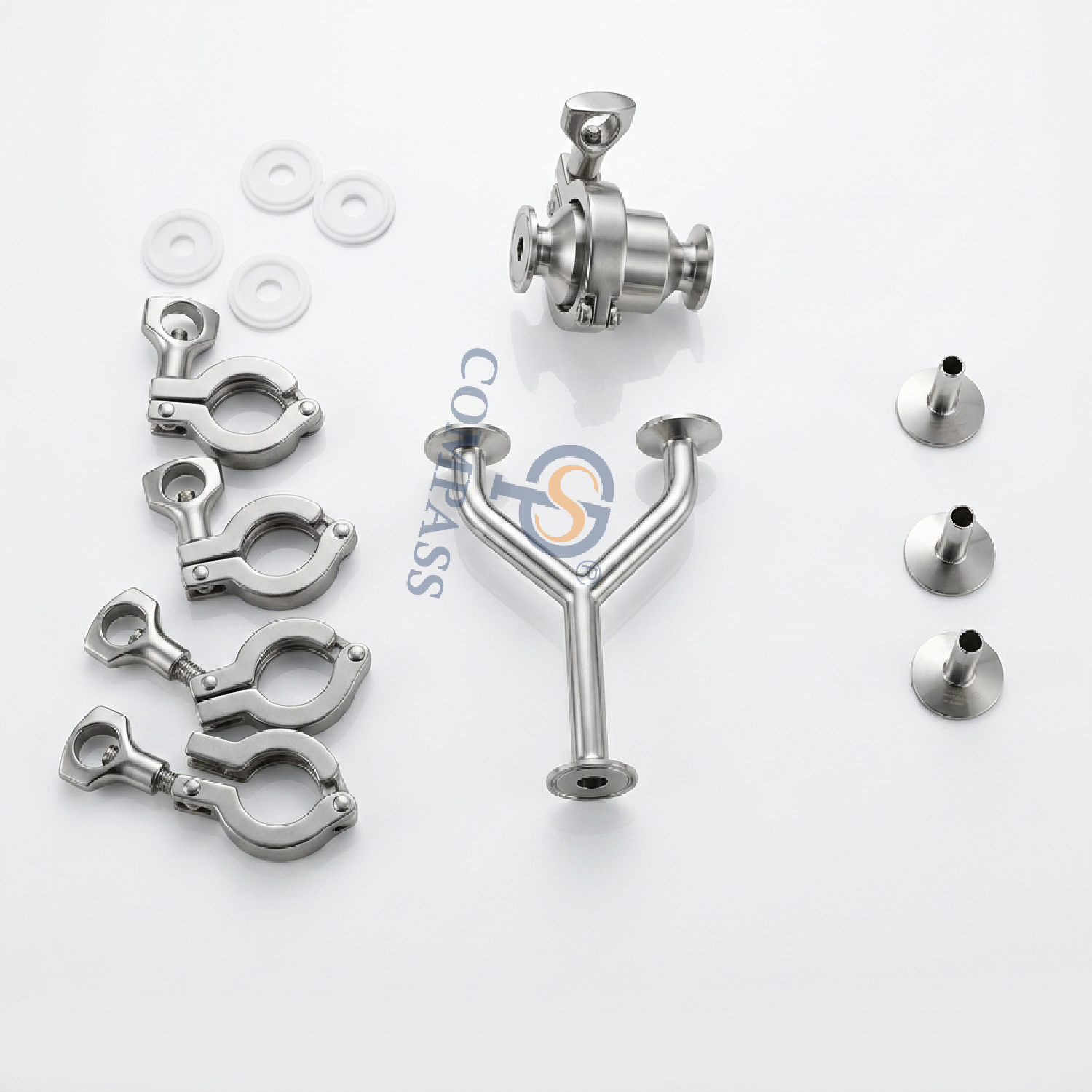 SS316L DN10 TC34MM Elbow Model Y Tee with Ferrule Check Valve and Hose Adapter