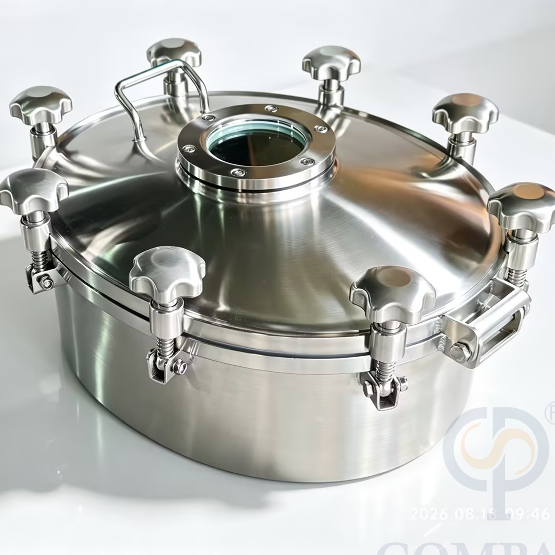 DN500XDN400 SS316L New Arrival Sanitary Stainless Steel 3 Bar Matte Polish Outward Elliptical Pressure Manways with Sight Glass