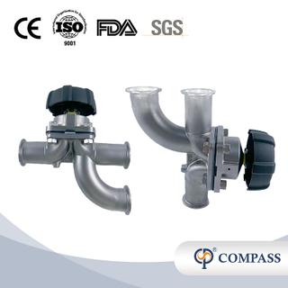 Hot Sale 2Inch TC 64MM Sanitary Stainless Steel SS316L Manual Three-way Elbow Diaphragm Valve with PTFE and EPDM Split Diaphragm