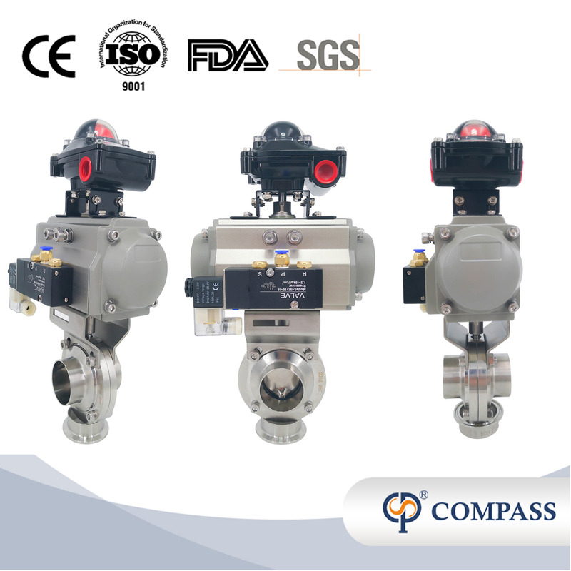 3Inch 76MM Sanitary Hygienic Stainless Steel Food Grade SS304 SMS Pneumatic Weld Butterfly Valve with Pneumatic Actuator+Solenoid Valve +Limit Switch