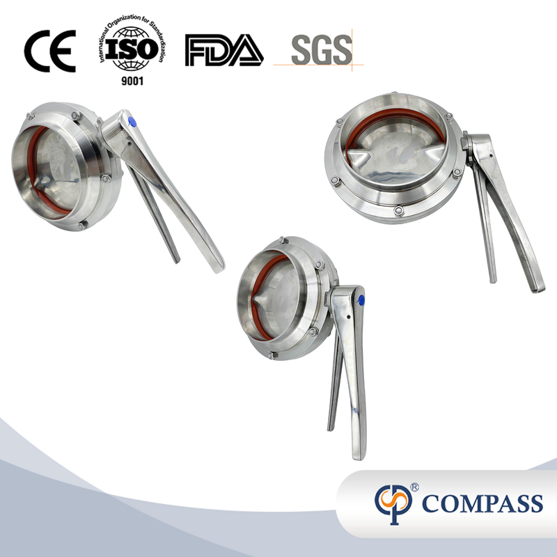 DN25 RD52×1/6 Sanitary Hygienic Stainless Steel Food Grade SS304 DIN Manual Weld Butterfly Valve with Stainless Steel Gripple Handle