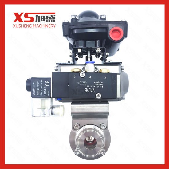 Hygienic Tri Clamp Pneumatic Butterfly Valve with Double-Acting Aluminum Actuator