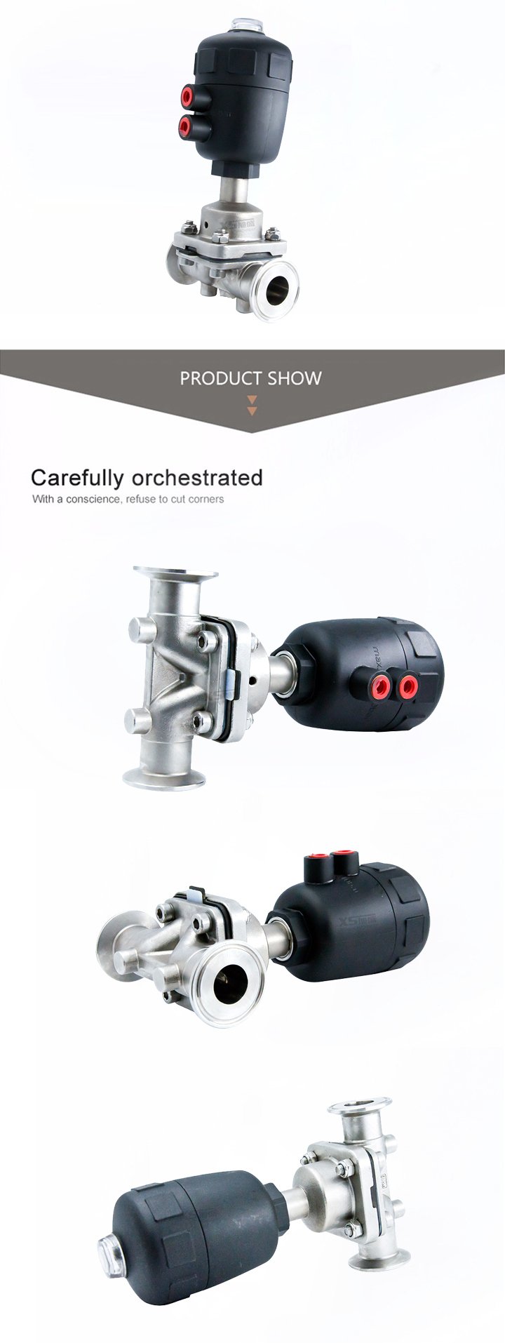 Stainless Steel SUS316L Food Grade 2-Way Pneumatic Diaphragm Valves